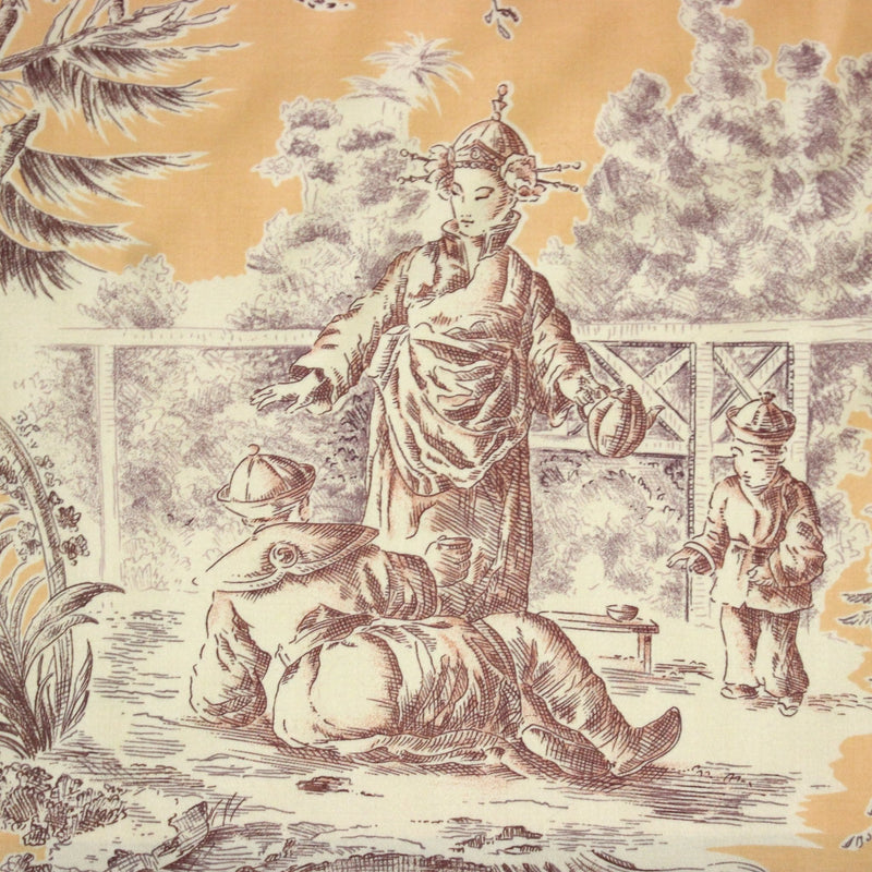 Tissu satin de coton ameublement, TOILE DE JOUY scène chinoise de Jean Pillement, INALTERA, fabriqué en Suisse - TissusPapi.com