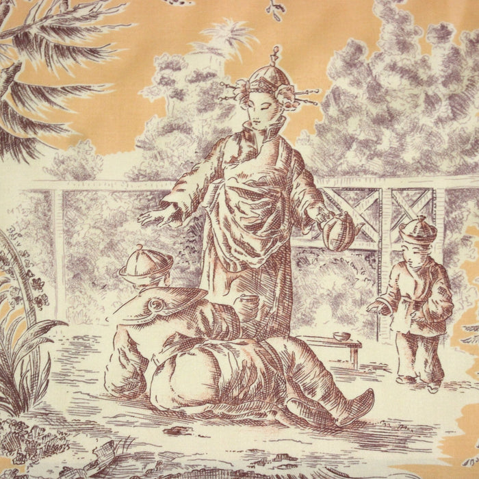 Tissu satin de coton ameublement, TOILE DE JOUY scène chinoise de Jean Pillement, INALTERA, fabriqué en Suisse - TissusPapi.com