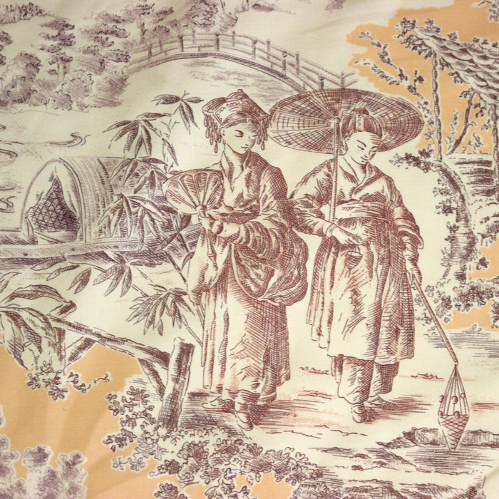 Tissu satin de coton ameublement, TOILE DE JOUY scène chinoise de Jean Pillement, INALTERA, fabriqué en Suisse - TissusPapi.com