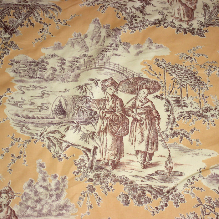 Tissu satin de coton ameublement, TOILE DE JOUY scène chinoise de Jean Pillement, INALTERA, fabriqué en Suisse - TissusPapi.com