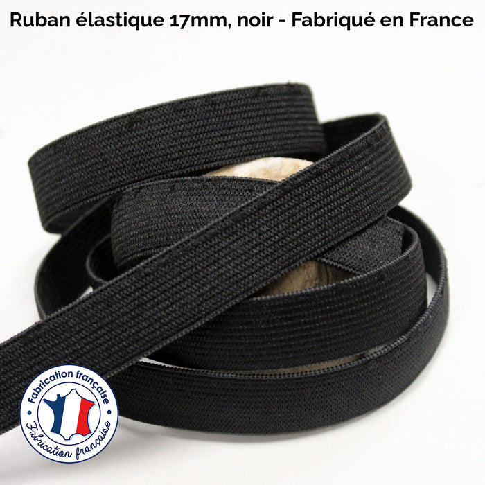 Ruban élastique 17mm, noir - Fabriqué en France