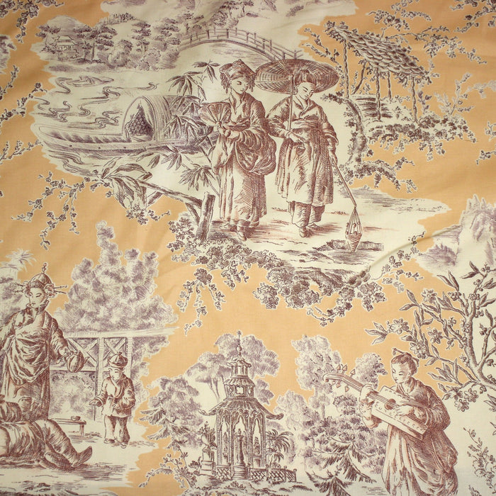 Tissu satin de coton ameublement, TOILE DE JOUY scène chinoise de Jean Pillement, INALTERA, fabriqué en Suisse - TissusPapi.com