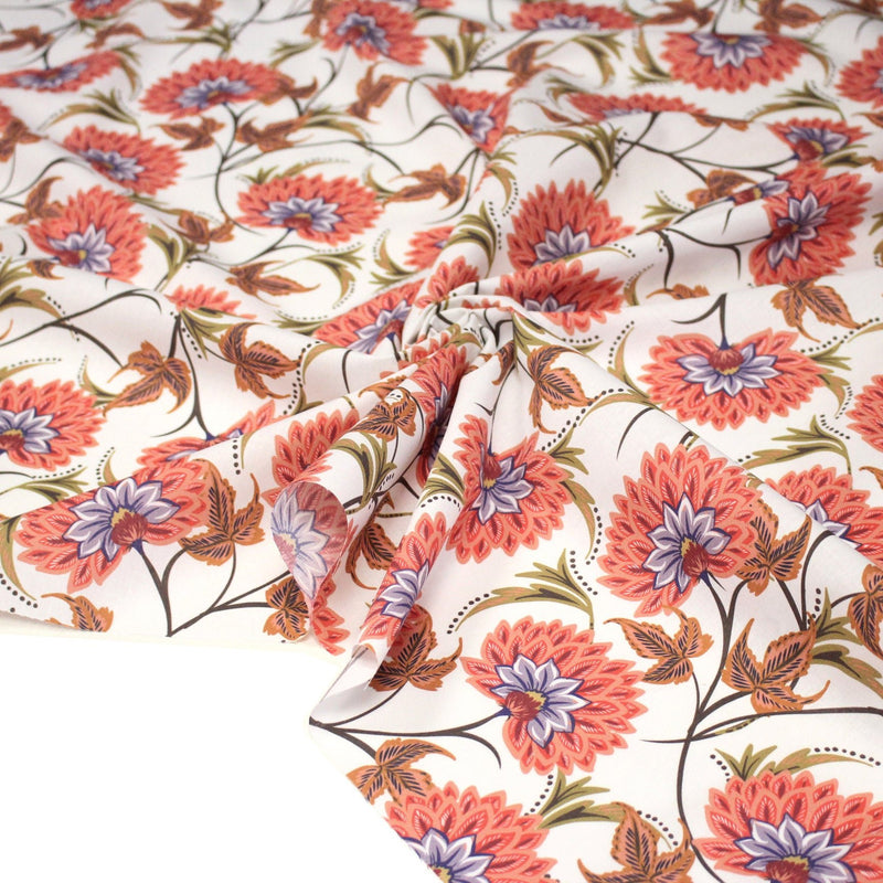 Tissu INDIENNES, cotonnade imprimée fleurie : deux motifs différents - OEKO - TEX STANDARD 100 - TissusPapi.com