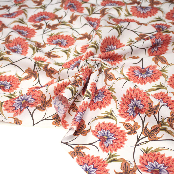 Tissu INDIENNES, cotonnade imprimée fleurie : deux motifs différents - OEKO-TEX STANDARD 100