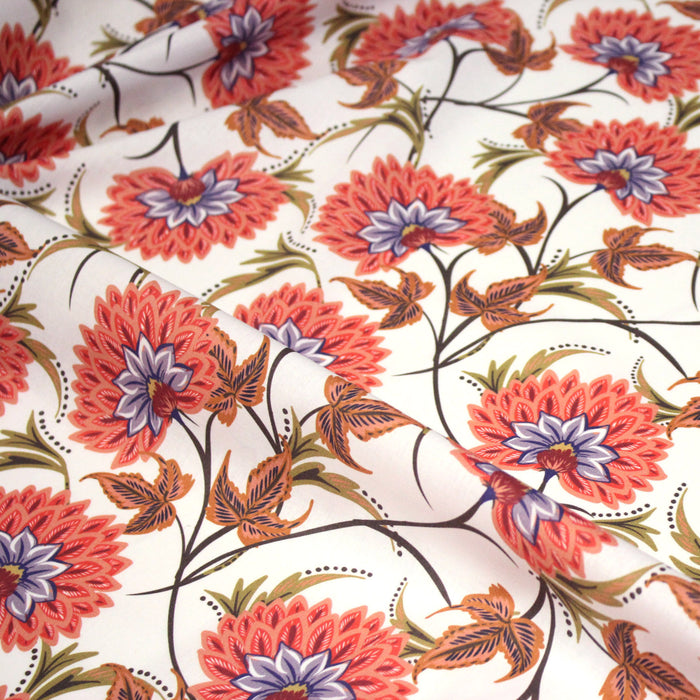 Tissu INDIENNES, cotonnade imprimée fleurie : deux motifs différents - OEKO-TEX STANDARD 100