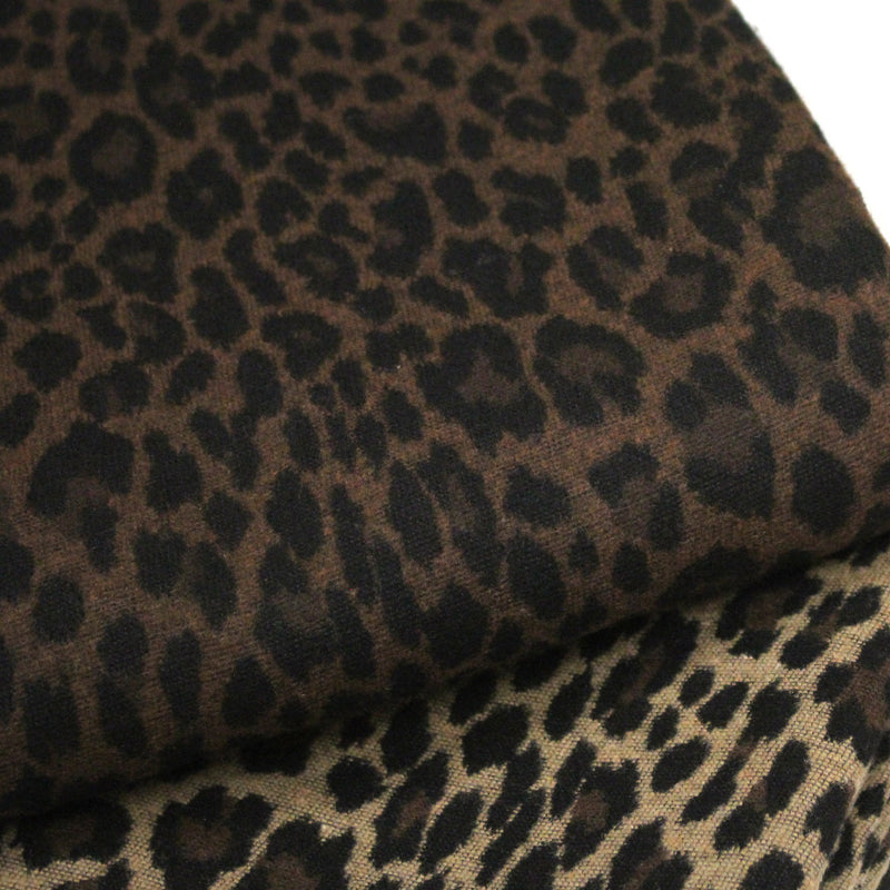 Tissu lainage motif léopard : grège & chocolat ou tout chocolat - EXCLUSIVITE FABRIQUEE EN ITALIE - TissusPapi.com