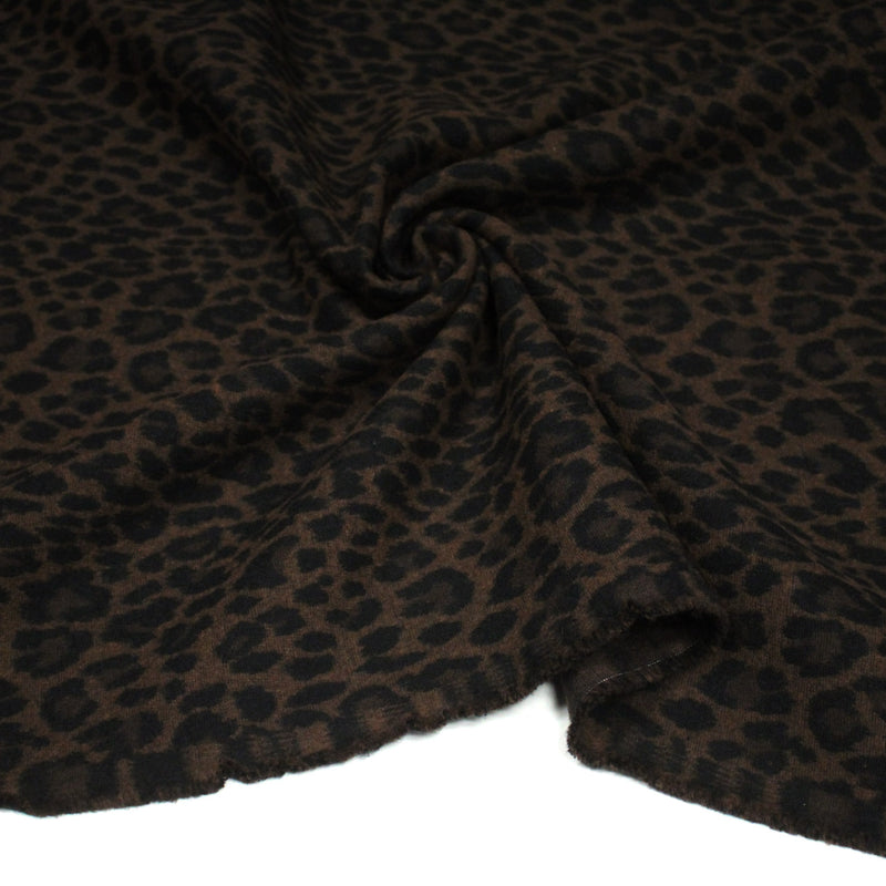 Tissu lainage motif léopard : grège & chocolat ou tout chocolat - EXCLUSIVITE FABRIQUEE EN ITALIE - TissusPapi.com
