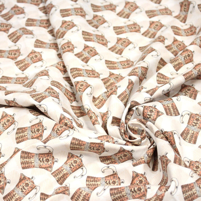 Tissu popeline coton aux cafetières moka - TissusPapi.com