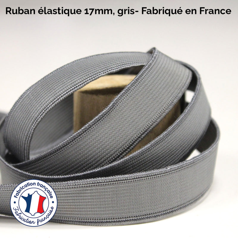 Ruban élastique 17mm, gris - Fabriqué en France - TissusPapi.com