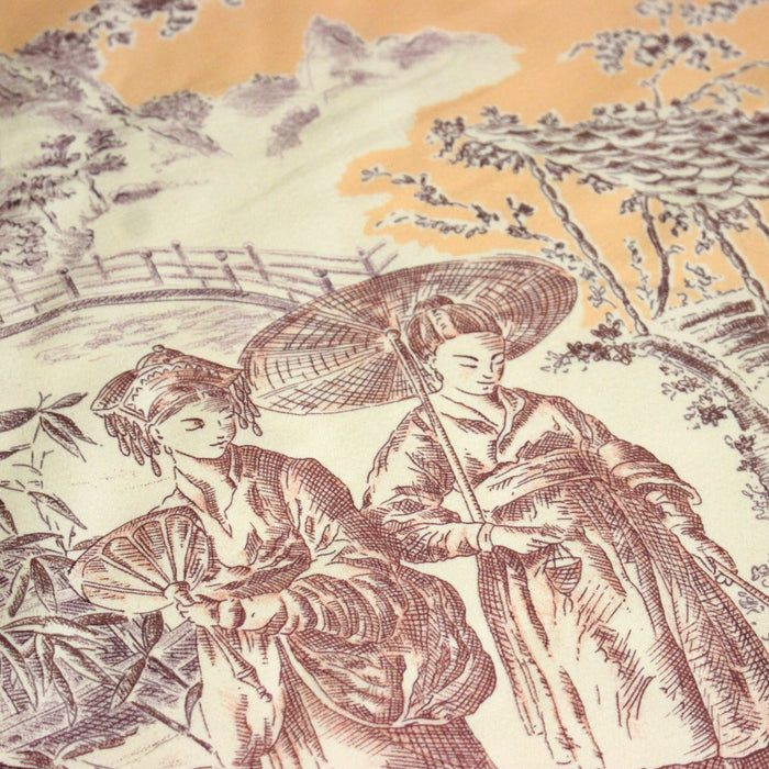Tissu satin de coton ameublement, TOILE DE JOUY scène chinoise de Jean Pillement, INALTERA, fabriqué en Suisse - TissusPapi.com