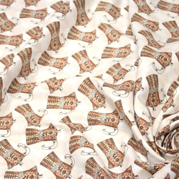 Tissu popeline coton aux cafetières moka - TissusPapi.com