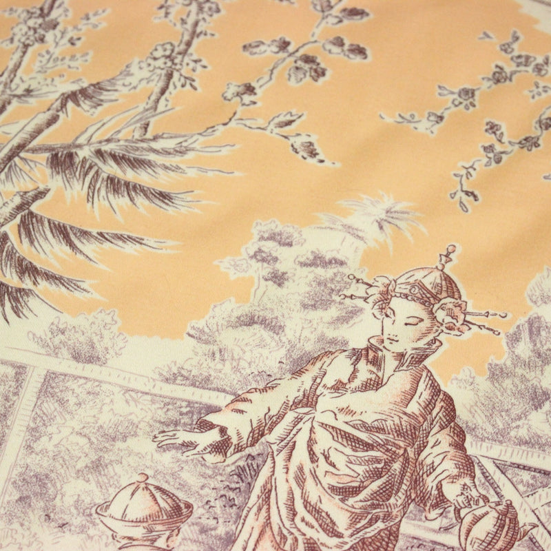 Tissu satin de coton ameublement, TOILE DE JOUY scène chinoise de Jean Pillement, INALTERA, fabriqué en Suisse - TissusPapi.com