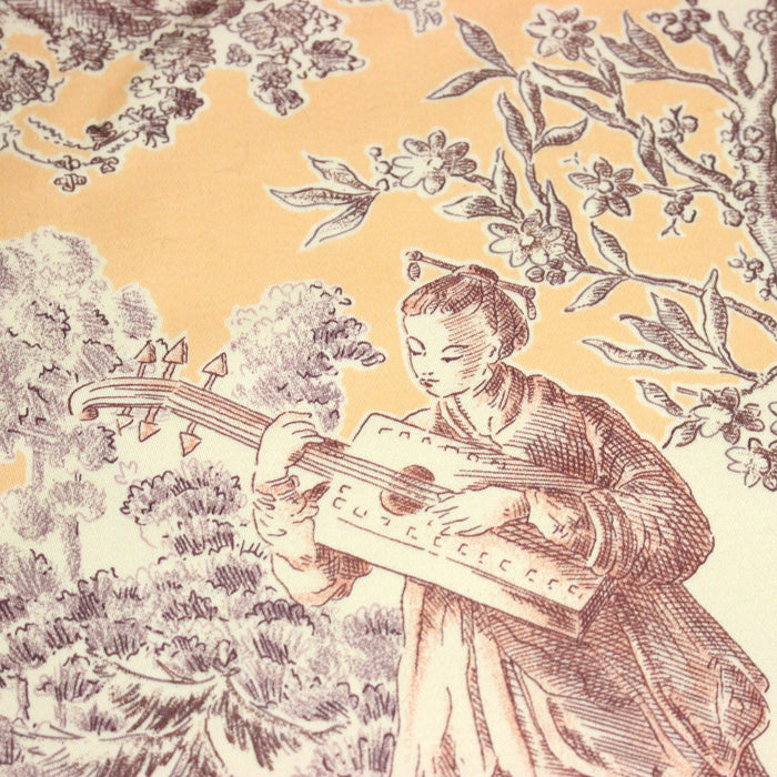 Tissu satin de coton ameublement, TOILE DE JOUY scène chinoise de Jean Pillement, INALTERA, fabriqué en Suisse - TissusPapi.com