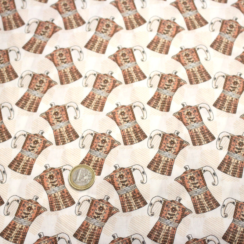 Tissu popeline coton aux cafetières moka - TissusPapi.com