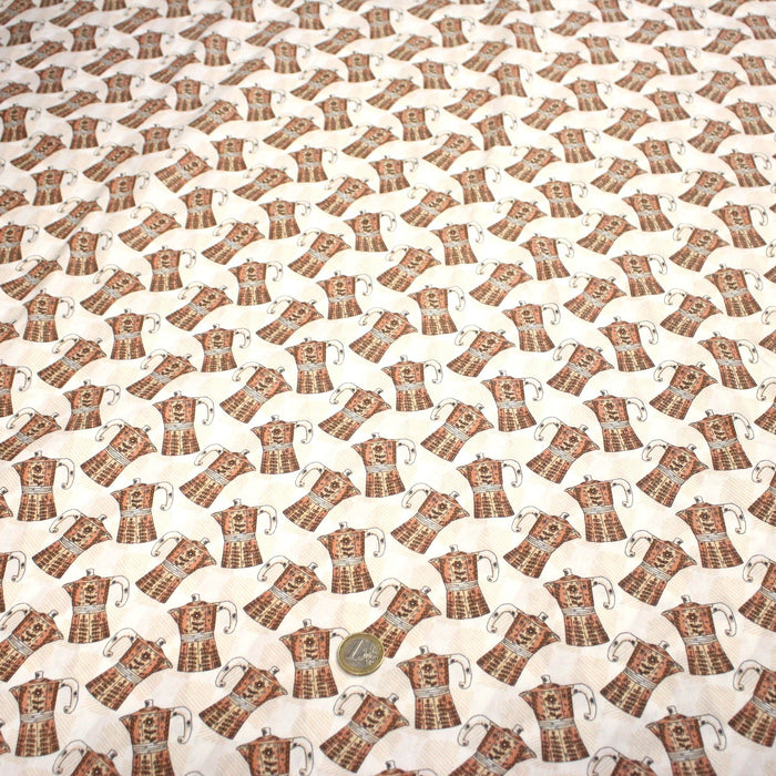 Tissu popeline coton aux cafetières moka - TissusPapi.com