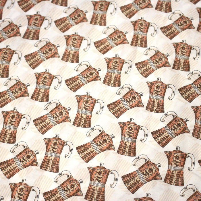 Tissu popeline coton aux cafetières moka - TissusPapi.com