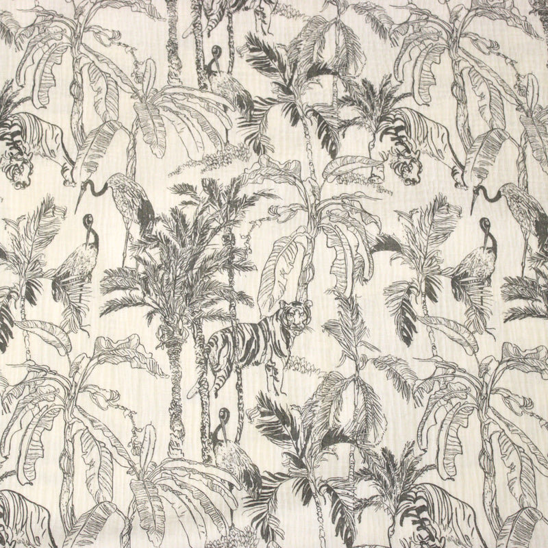 Tissu double gaze TOILE DE JOUY TROPICALE, écru et grège - STANDARD 100 OEKO-TEX