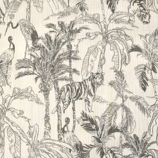 Tissu double gaze TOILE DE JOUY TROPICALE, écru et grège - STANDARD 100 OEKO-TEX - TissusPapi.com