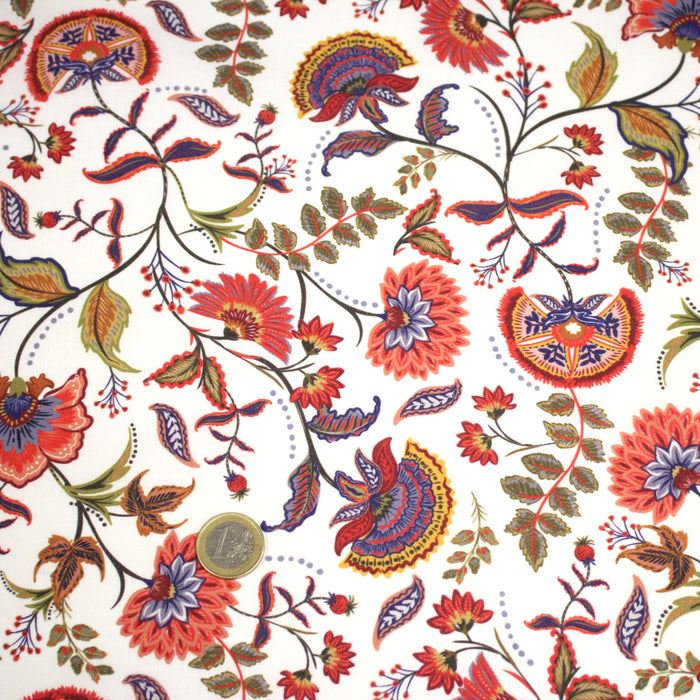 Tissu INDIENNES, cotonnade imprimée fleurie : deux motifs différents - OEKO-TEX STANDARD 100