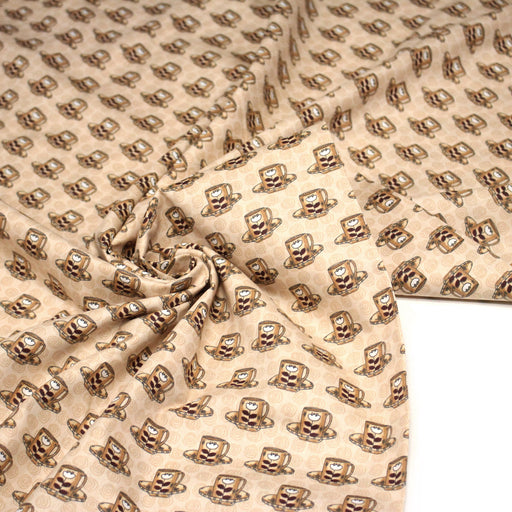 Tissu popeline coton crème aux tasses de café - TissusPapi.com