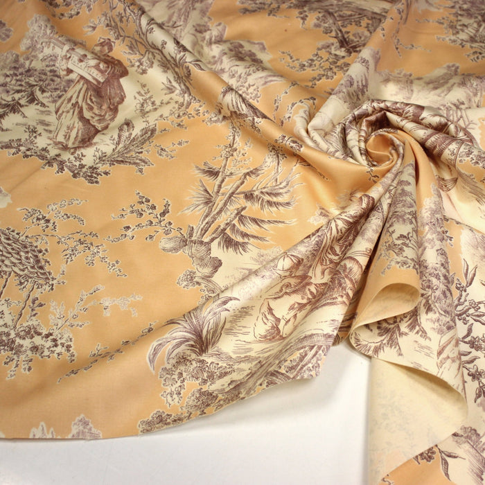 Tissu satin de coton ameublement, TOILE DE JOUY scène chinoise de Jean Pillement, INALTERA, fabriqué en Suisse - TissusPapi.com