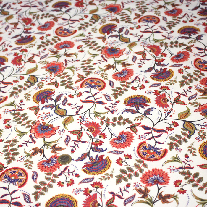 Tissu INDIENNES, cotonnade imprimée fleurie : deux motifs différents - OEKO-TEX STANDARD 100