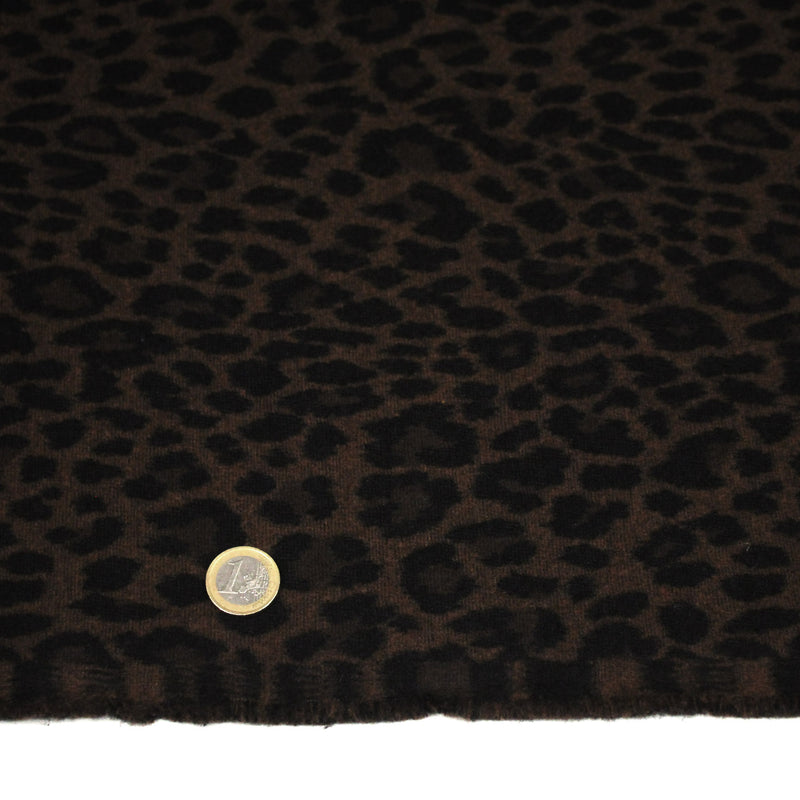 Tissu lainage motif léopard : grège & chocolat ou tout chocolat - EXCLUSIVITE FABRIQUEE EN ITALIE - TissusPapi.com