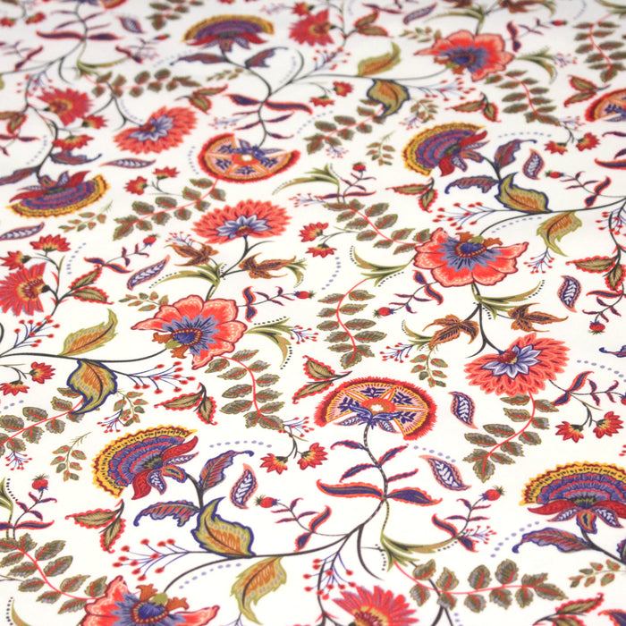 Tissu INDIENNES, cotonnade imprimée fleurie : deux motifs différents - OEKO-TEX STANDARD 100