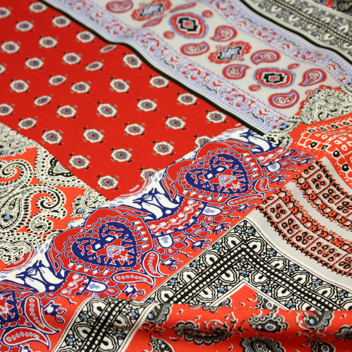 Tissu popeline de viscose aux motifs indiens & cachemire paisley - Fabrication française - OEKO-TEX