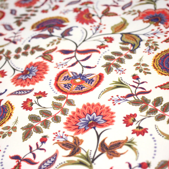 Tissu INDIENNES, cotonnade imprimée fleurie : deux motifs différents - OEKO-TEX STANDARD 100