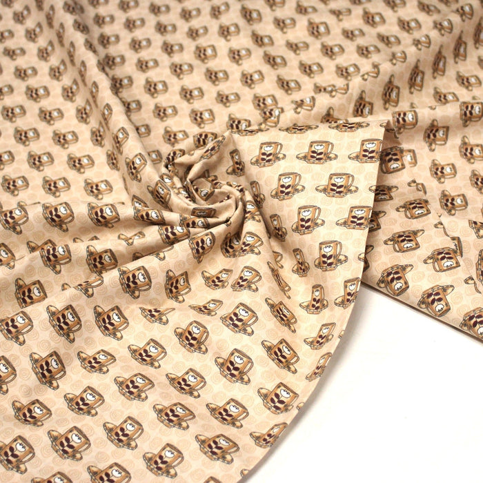 Tissu popeline coton crème aux tasses de café - TissusPapi.com