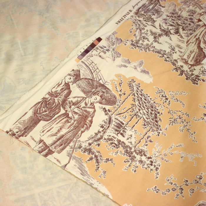 Tissu satin de coton ameublement, TOILE DE JOUY scène chinoise de Jean Pillement, INALTERA, fabriqué en Suisse - TissusPapi.com