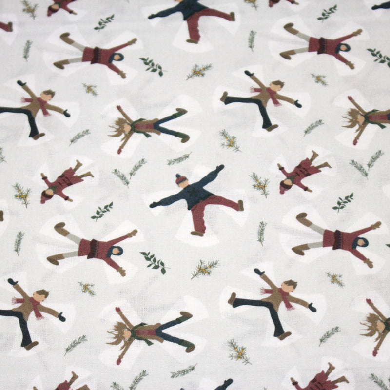 Tissu coton NOËL, gris aux gamins dans la neige - OEKO - TEX - TissusPapi.com