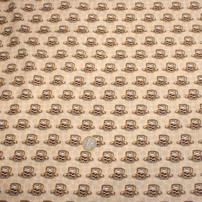 Tissu popeline coton crème aux tasses de café - TissusPapi.com