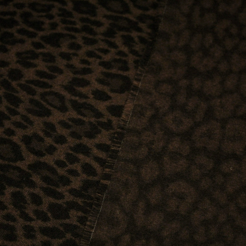 Tissu lainage motif léopard : grège & chocolat ou tout chocolat - EXCLUSIVITE FABRIQUEE EN ITALIE - TissusPapi.com