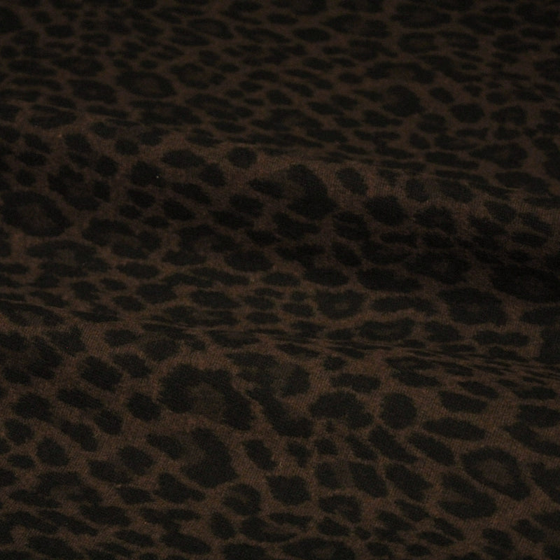 Tissu lainage motif léopard : grège & chocolat ou tout chocolat - EXCLUSIVITE FABRIQUEE EN ITALIE - TissusPapi.com