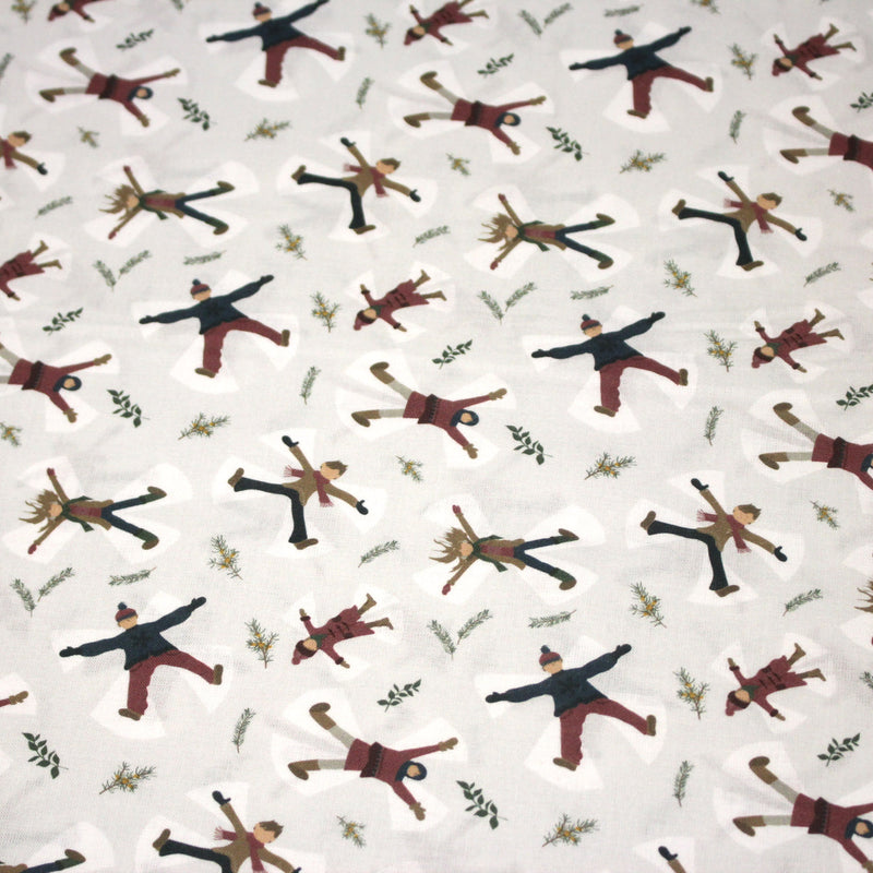 Tissu coton NOËL, gris aux gamins dans la neige - OEKO - TEX - TissusPapi.com