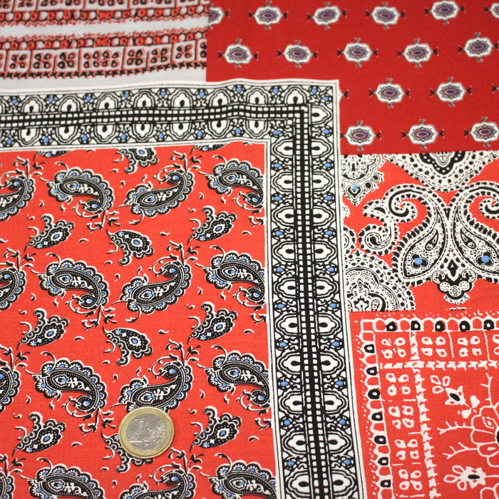 Tissu popeline de viscose aux motifs indiens & cachemire paisley - Fabrication française - OEKO-TEX