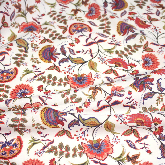 Tissu INDIENNES, cotonnade imprimée fleurie : deux motifs différents - OEKO-TEX STANDARD 100