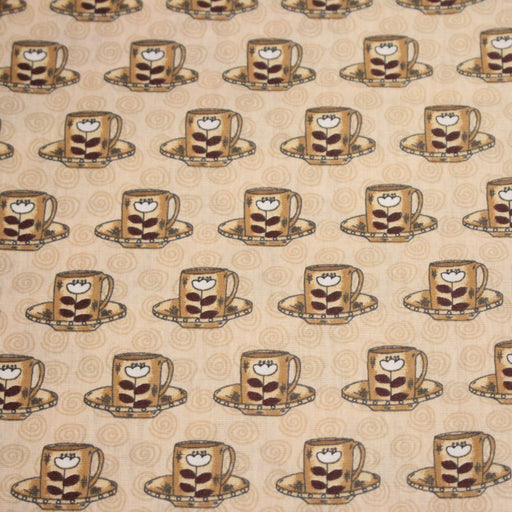 Tissu popeline coton crème aux tasses de café - TissusPapi.com