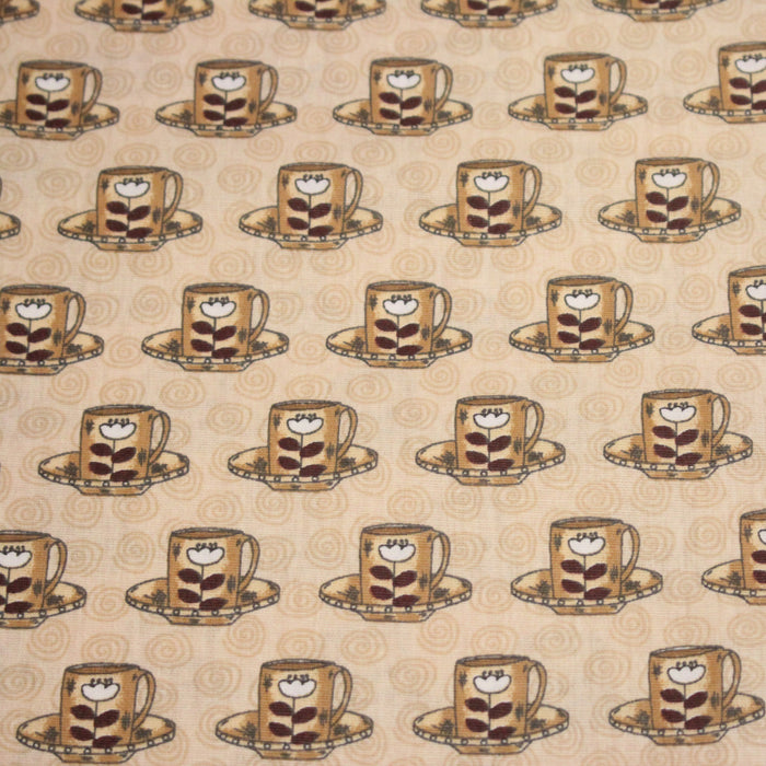Tissu popeline coton crème aux tasses de café - TissusPapi.com