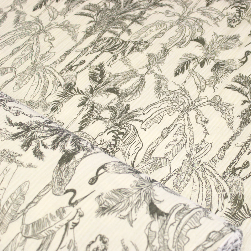 Tissu double gaze TOILE DE JOUY TROPICALE, écru et grège - STANDARD 100 OEKO-TEX
