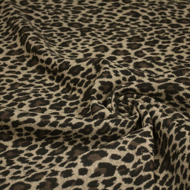 Tissu lainage motif léopard : grège & chocolat ou tout chocolat - EXCLUSIVITE FABRIQUEE EN ITALIE - TissusPapi.com