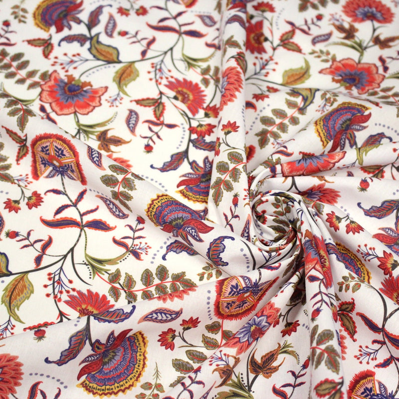 Tissu INDIENNES, cotonnade imprimée fleurie : deux motifs différents - OEKO - TEX STANDARD 100 - TissusPapi.com