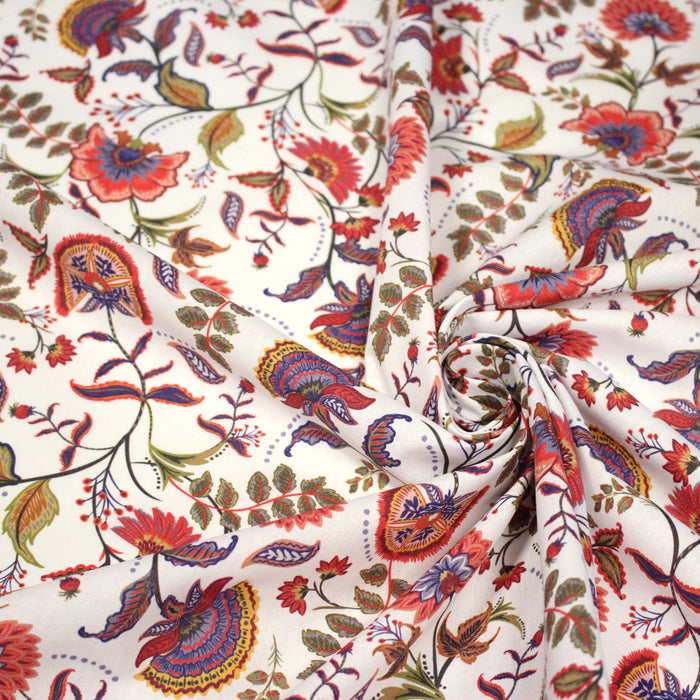 Tissu INDIENNES, cotonnade imprimée fleurie : deux motifs différents - OEKO-TEX STANDARD 100