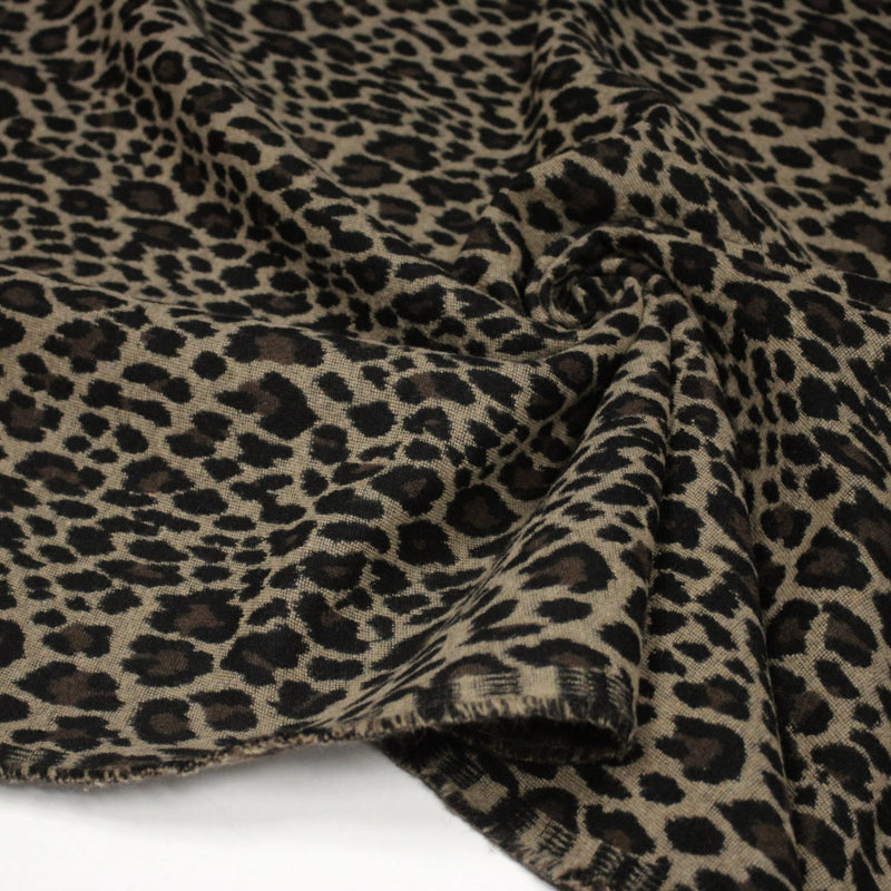 Tissu lainage motif léopard : grège & chocolat ou tout chocolat - EXCLUSIVITE FABRIQUEE EN ITALIE - TissusPapi.com