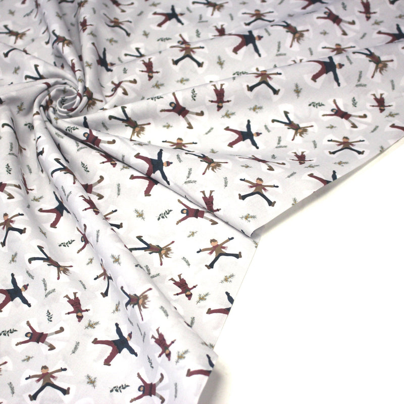 Tissu coton NOËL, gris aux gamins dans la neige - OEKO - TEX - TissusPapi.com
