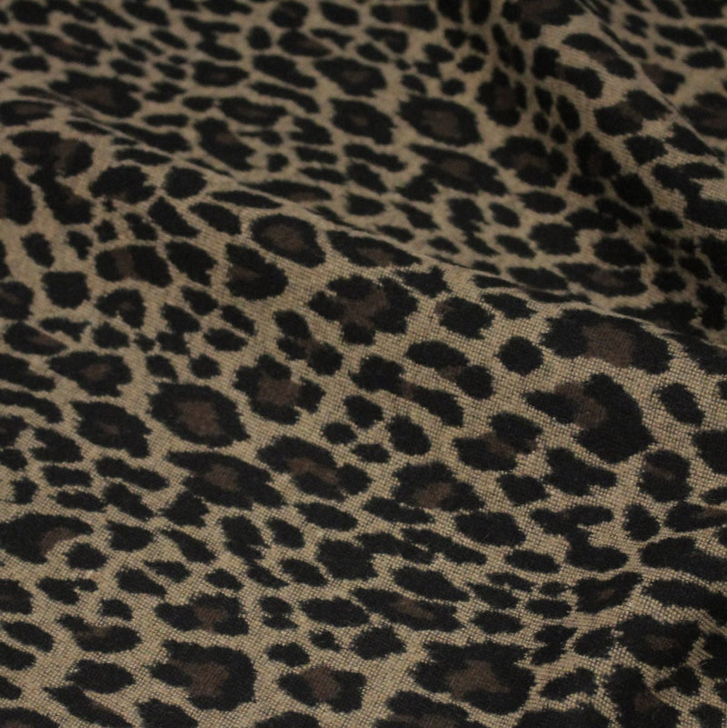 Tissu lainage motif léopard : grège & chocolat ou tout chocolat - EXCLUSIVITE FABRIQUEE EN ITALIE - TissusPapi.com