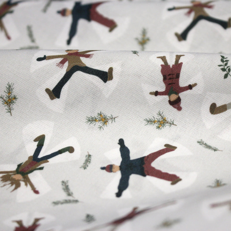 Tissu coton NOËL, gris aux gamins dans la neige - OEKO - TEX - TissusPapi.com