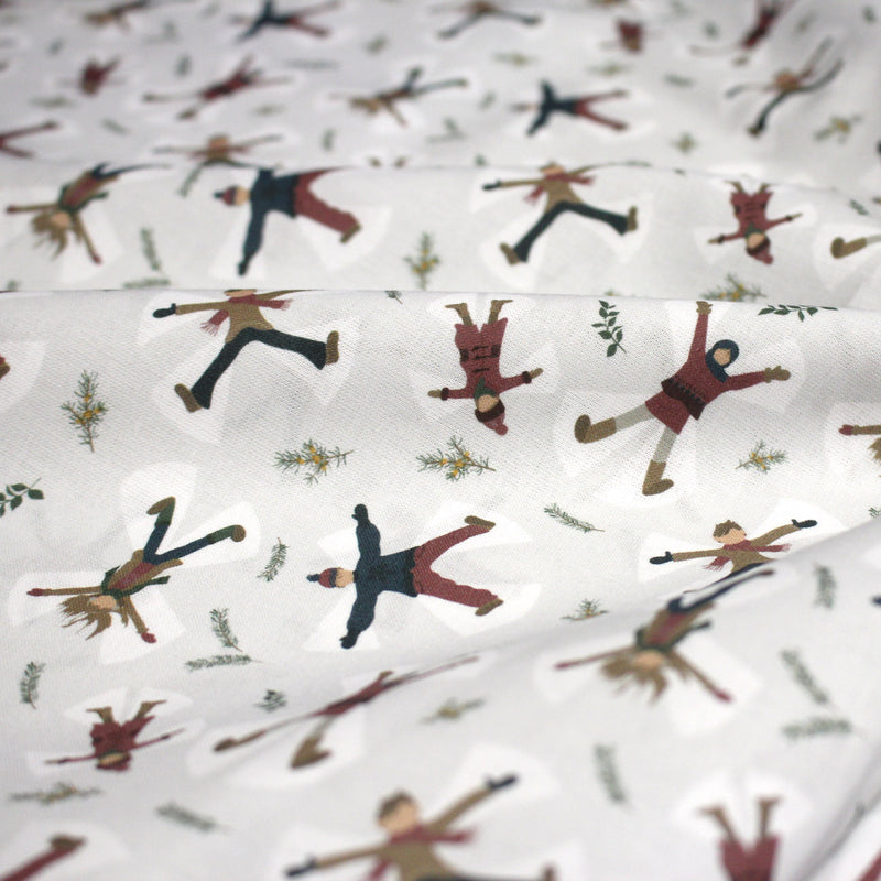 Tissu coton NOËL, gris aux gamins dans la neige - OEKO - TEX - TissusPapi.com